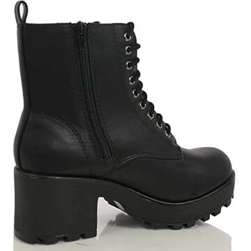 Soda Women's Magpie Faux Leather Lace-Up Combat Mid Heel Military Ankle Boots (Black, us_footwear_size_system, adult, women, numeric, medium, numeric_8_point_5)