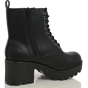 Soda Women's Magpie Faux Leather Lace-Up Combat Mid Heel Military Ankle Boots (Black, us_footwear_size_system, adult, women, numeric, medium, numeric_8_point_5)