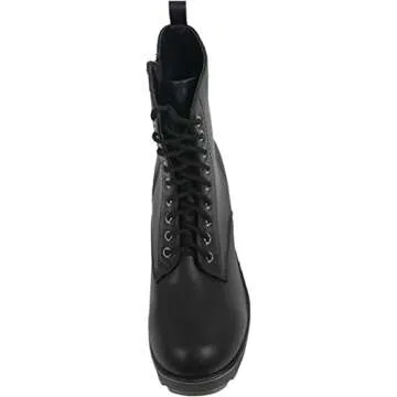 Soda Women's Magpie Faux Leather Lace-Up Combat Mid Heel Military Ankle Boots (Black, us_footwear_size_system, adult, women, numeric, medium, numeric_8_point_5)