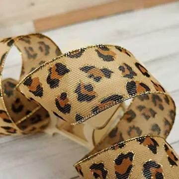 Elegant Burlap Leopard Fabric Wired Ribbon for Crafts