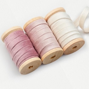 Garbendy Velvet Ribbon Set 3/8" Wide 3 Rolls * 5Yd Wooden Spool Fabric Trim for Christmas Decoration...