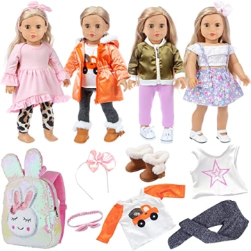 Ecore Fun 4 Sets 18 Inch Doll Clothes and Shoe and Cute Bag for Kids Casual Wear Oufits for 18 Inch ...