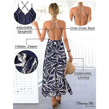 Blooming Jelly Women's Deep V Neck Sleeveless Summer Asymmetrical Floral Maxi Dress