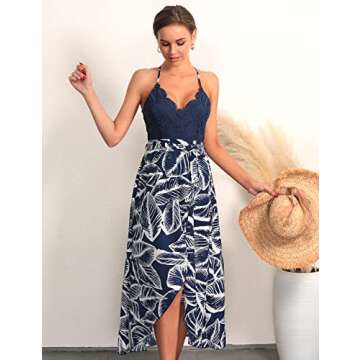 Blooming Jelly Women's Deep V Neck Sleeveless Summer Asymmetrical Floral Maxi Dress