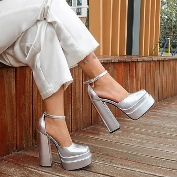 MERUMOTE Women's Sexy Silver Rhinestone Party Heels US8