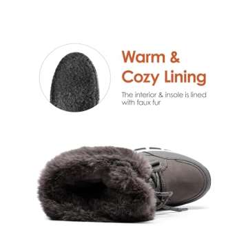 DREAM PAIRS Waterproof Snow Boots for Women, Faux Fur Cozy Warm Insulated Winter Boots Lace Up Mid-Calf Outdoor Shoes for Walking Hiking Hespera,Size 9.5,Dark Grey,SDSB2305W