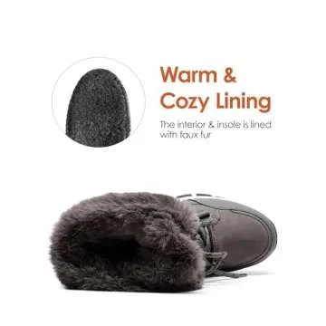 DREAM PAIRS Waterproof Snow Boots for Women, Faux Fur Cozy Warm Insulated Winter Boots Lace Up Mid-Calf Outdoor Shoes for Walking Hiking Hespera,Size 9.5,Dark Grey,SDSB2305W