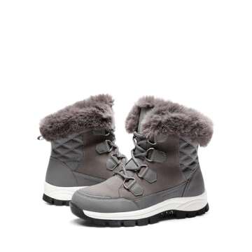 DREAM PAIRS Waterproof Snow Boots for Women, Faux Fur Cozy Warm Insulated Winter Boots Lace Up Mid-Calf Outdoor Shoes for Walking Hiking Hespera,Size 9.5,Dark Grey,SDSB2305W