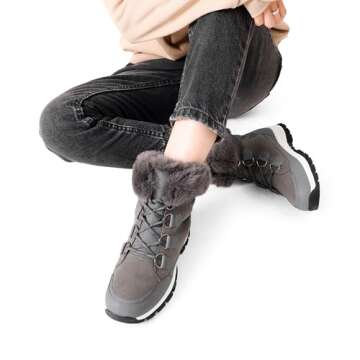 DREAM PAIRS Waterproof Snow Boots for Women, Faux Fur Cozy Warm Insulated Winter Boots Lace Up Mid-Calf Outdoor Shoes for Walking Hiking Hespera,Size 9.5,Dark Grey,SDSB2305W