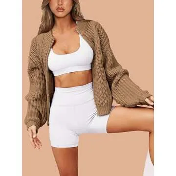 PRETTYGARDEN Women's Chunky Knit Zipper Cardigan Sweater