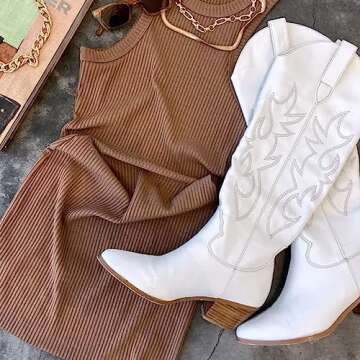 MeiLuSi Women's Cowgirl Boots for Women Embroidered Knee High Cowboy Boots Fashion Pull on Tall West...