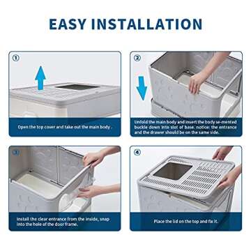 Medario Cat Litter Box with Litter Mat and Scoop, Large Foldable Litter Box with Lid, Front Entry Top Exit Kitty Litter Box, Odor Control Easy Clean (Grey)