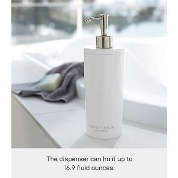 Yamazaki 2930 Tower Conditioner Dispenser Contemporary Bottle Pump for Shower, Round, White