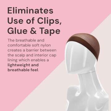 MILANO COLLECTION WiGrip Comfort Band with 9 Pack Nylon Wig Cap Liners Combo, Non-Slip Velvet Wig Grip Band & 9 Elastic Wig Caps, Adjustable, One Size Fits All, Brown
