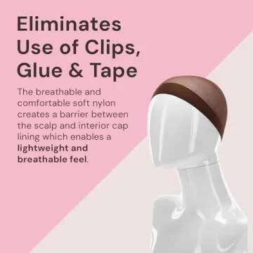 MILANO COLLECTION WiGrip Comfort Band with 9 Pack Nylon Wig Cap Liners Combo, Non-Slip Velvet Wig Grip Band & 9 Elastic Wig Caps, Adjustable, One Size Fits All, Brown