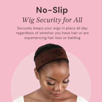 MILANO COLLECTION WiGrip Comfort Band with 9 Pack Nylon Wig Cap Liners Combo, Non-Slip Velvet Wig Grip Band & 9 Elastic Wig Caps, Adjustable, One Size Fits All, Brown