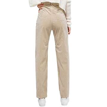 ZAFUL Women's Vintage Corduroy Pants High Waisted Straight Leg Pants Pockets Trousers (1-Light Khaki, M)