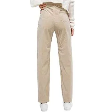 ZAFUL Women's Vintage Corduroy Pants High Waisted Straight Leg Pants Pockets Trousers (1-Light Khaki, M)