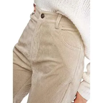 ZAFUL Women's Vintage Corduroy Pants High Waisted Straight Leg Pants Pockets Trousers (1-Light Khaki, M)