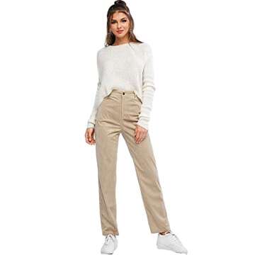 ZAFUL Women's Vintage Corduroy Pants High Waisted Straight Leg Pants Pockets Trousers (1-Light Khaki, M)