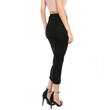 MakeMeChic Women's Solid Basic Below Knee Stretchy Pencil Skirt Black L