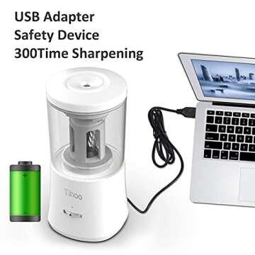 Tihoo Fully Automatic Electric Pencil Sharpener, Automatic Pen in/Out, Auto Stop, Super Sharp & Fast for No.2/Colored Pencils(6-8mm), Portable in School/Office/Home