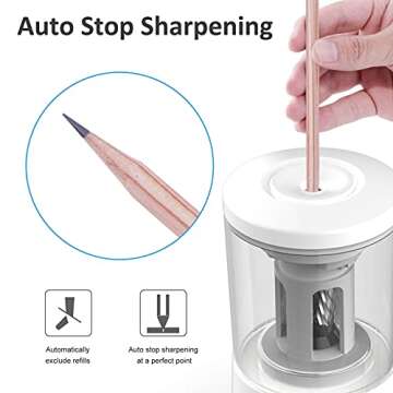 Tihoo Fully Automatic Electric Pencil Sharpener, Automatic Pen in/Out, Auto Stop, Super Sharp & Fast for No.2/Colored Pencils(6-8mm), Portable in School/Office/Home