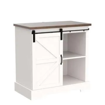 PHI VILLA Farmhouse Coffee Bar Cabinet - Sliding Barn Door Kitchen Sideboard Buffet Storage Cabinet