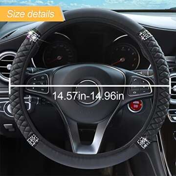 Bling Soft Leather Steering Wheel Cover, 15 Inch Colorful Rhinestones Auto Elastic Steering Wheel Pr...