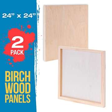 U.S. Art Supply Unfinished Cradled Wood Panels - 2 Pack of 24x24 inch Studio Birch Boards for Mixed-...