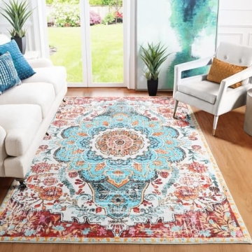 SOFHOM Boho Rug, 4x6 Floral Non Slip Area Rugs for Living Room, Machine Washable Oriental Medallion ...