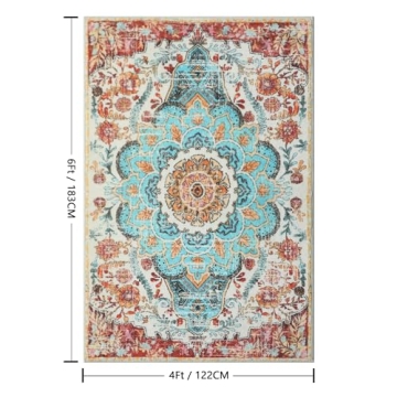 SOFHOM 4x6 Boho Floral Area Rug - Washable Non-Slip Design