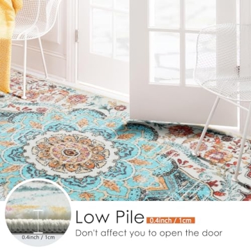 SOFHOM 4x6 Boho Floral Area Rug - Washable Non-Slip Design