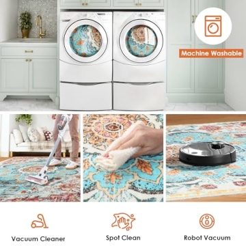 SOFHOM 4x6 Boho Floral Area Rug - Washable Non-Slip Design