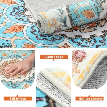 SOFHOM 4x6 Boho Floral Area Rug - Washable Non-Slip Design