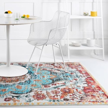 SOFHOM 4x6 Boho Floral Area Rug - Washable Non-Slip Design