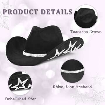 Keilin Cowgirl Hat Star Studded Rhinestone Cowboy Hat Disco Cowgirl Outfit Western Nashville Bachelo...