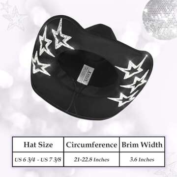 Keilin Cowgirl Hat Star Studded Rhinestone Cowboy Hat Disco Cowgirl Outfit Western Nashville Bachelorette Party Hat for Teens and Adults (Black)