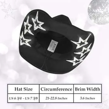 Keilin Cowgirl Hat Star Studded Rhinestone Cowboy Hat Disco Cowgirl Outfit Western Nashville Bachelorette Party Hat for Teens and Adults (Black)