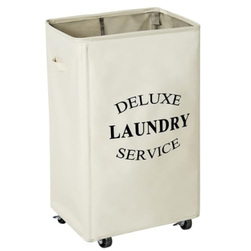 WOWLIVE Large Rolling Laundry Basket Wheels 90L Collapsible Tall Laundry Hamper Handle Foldable Dirty Clothing Basket Fold up Rectangular Hampers for Laundry Dorm Room (Beige)