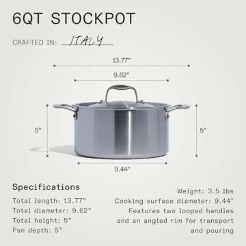 Made In Cookware - 6 Quart Stainless Steel Stock Pot With Lid - 5 Ply Stainless Clad - Professional Cookware - Crafted in Italy - Induction Compatible