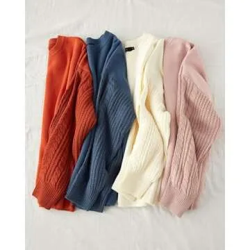 ZESICA Women's Fall Long Sleeve Crew Neck Solid Color Cable Knit Chunky Casual Oversized Pullover Sweater Tops,GreyPink,Small