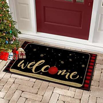 Christmas Door Mat Xmas Welcome Merry Christmas Mat Non-Slip and Washable Winter Doormat Rubber Back Santa Snowflakes Door Mat Rugs for Indoor Outdoor