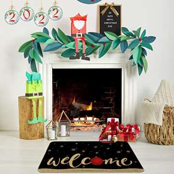 Christmas Door Mat Xmas Welcome Merry Christmas Mat Non-Slip and Washable Winter Doormat Rubber Back Santa Snowflakes Door Mat Rugs for Indoor Outdoor