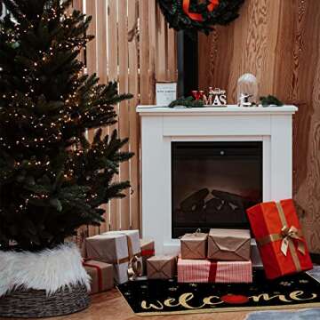 Christmas Door Mat Xmas Welcome Merry Christmas Mat Non-Slip and Washable Winter Doormat Rubber Back Santa Snowflakes Door Mat Rugs for Indoor Outdoor