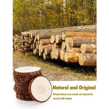 wohohoho 32pcs 3.2-3.6 inches Natural Wood Slices, Unfinished Craft Wood Kit Predrilled with Hole Th...