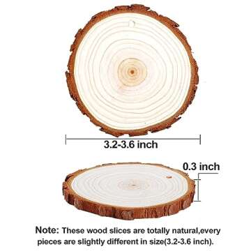 wohohoho 32pcs 3.2-3.6 inches Natural Wood Slices, Unfinished Craft Wood Kit Predrilled with Hole Thickened Wooden Circles with Bark for DIY Ornaments Christmas Wedding Decorations Wood Coasters Tags
