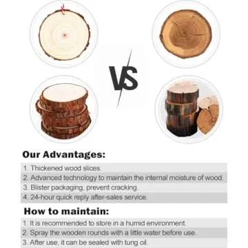 wohohoho 32pcs 3.2-3.6 inches Natural Wood Slices, Unfinished Craft Wood Kit Predrilled with Hole Thickened Wooden Circles with Bark for DIY Ornaments Christmas Wedding Decorations Wood Coasters Tags