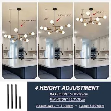 Modern Sputnik Chandeliers Black and Gold Mid Century Chandelier 8-Light Dining Room Light Fixture H...