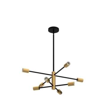 Modern Sputnik Chandeliers Black and Gold Mid Century Chandelier 8-Light Dining Room Light Fixture Height Adjustable Ceiling Lights Farmhouse Chandeliers for Kitchen Island Living Room
